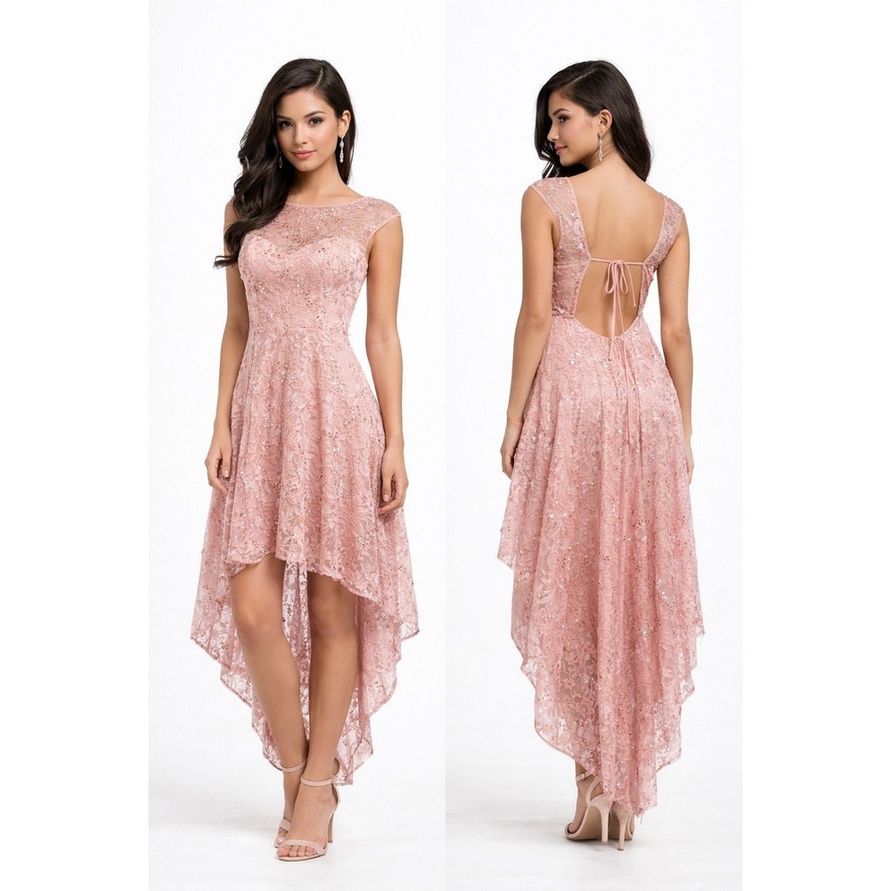 B. Smart Y2k Dress Fairy Size 1 Pink Lace Sequin High Low Formal‎ Prom Coquette